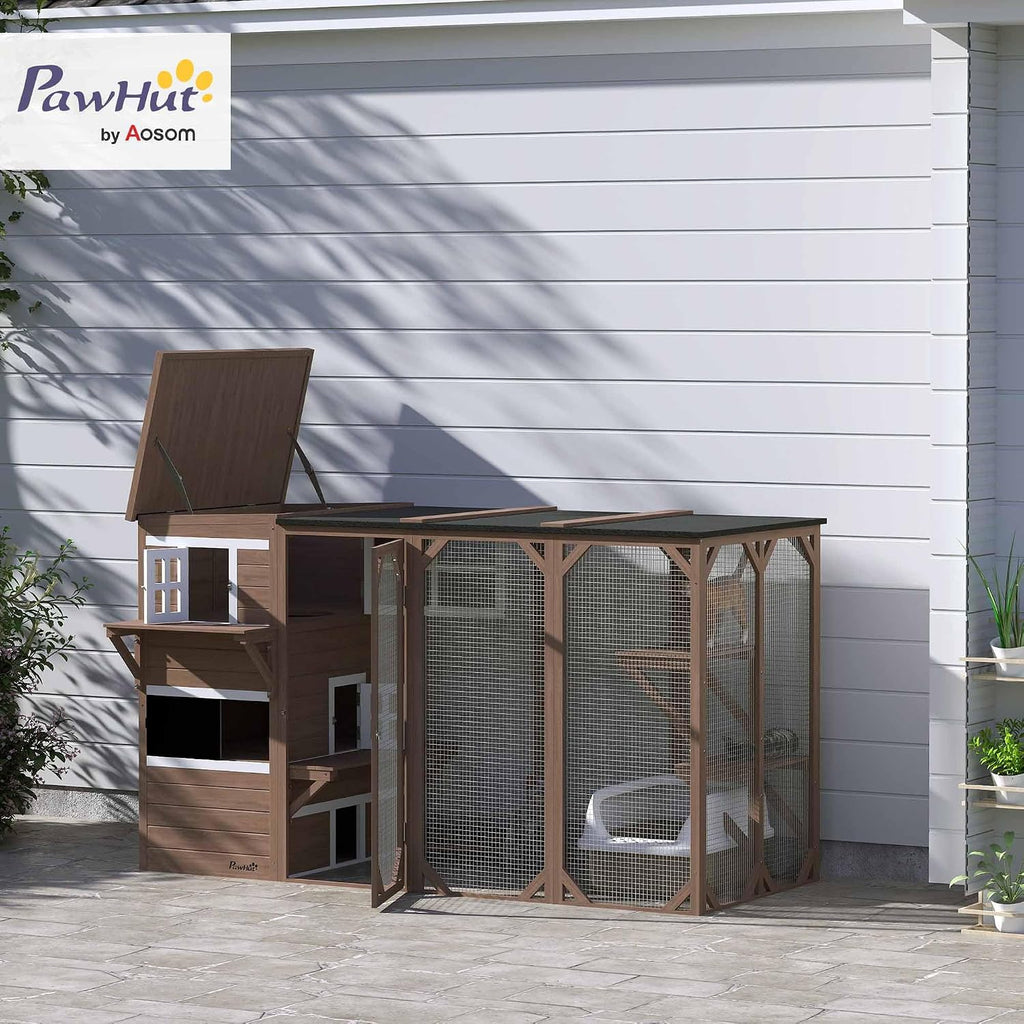 Catio Outdoor Cat Enclosure Large Wood Kitten Cat House 45" H Brown