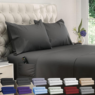 Sheets Set - 4 pcs Breathable Cooling Sheets - up to 21" Extra Deep Pocket Sheet Set with Side Pockets