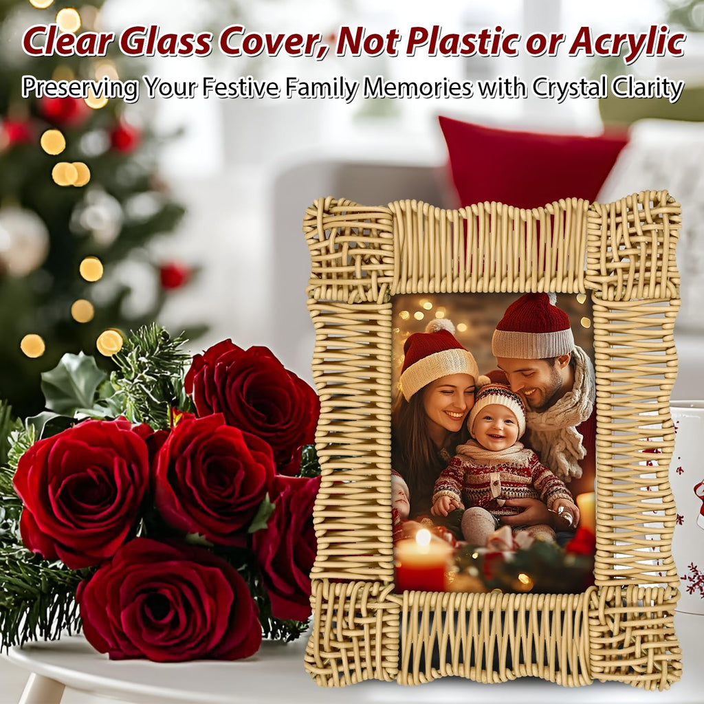 Rattan Picture Frame 5x7 & 4x6 Rattan Photo Frames Set of 2