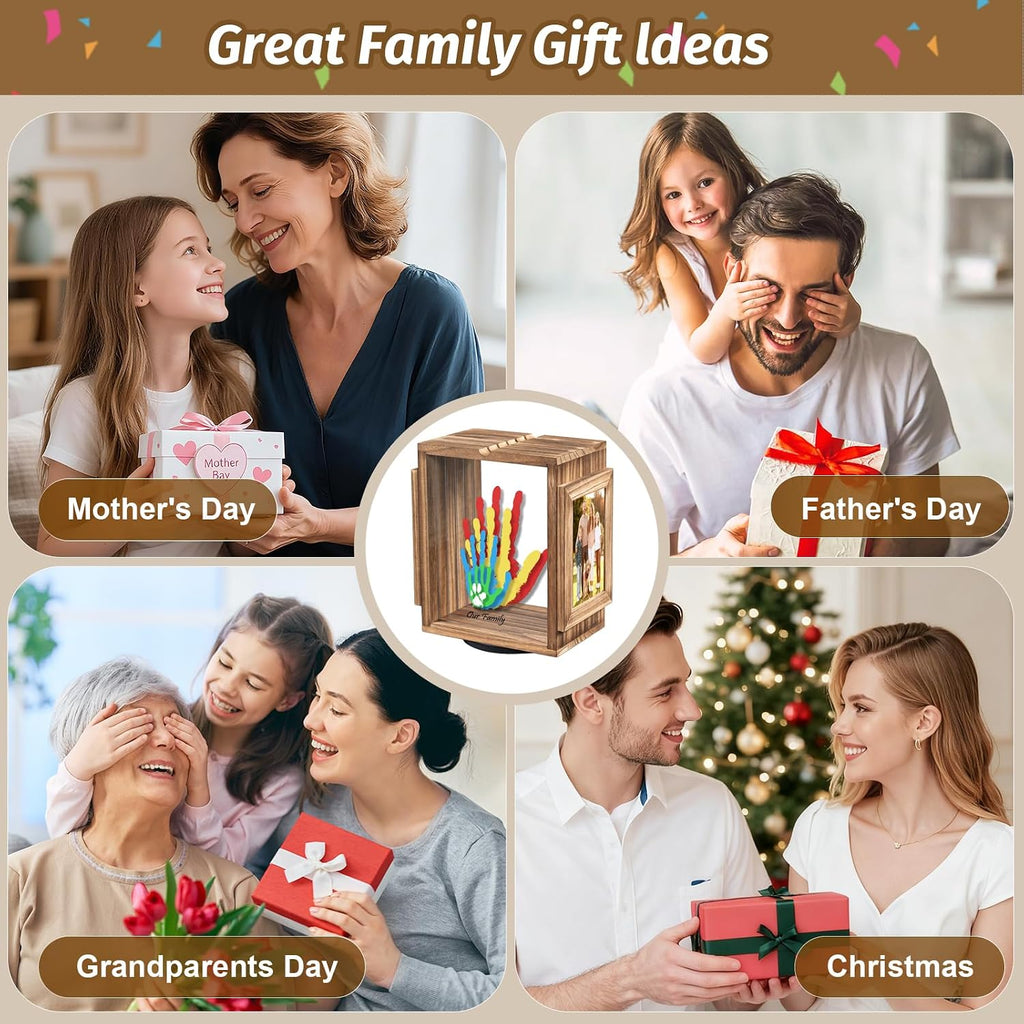 360 Rotating Family Handprint Kit, DIY Craft Keepsake Wooden Frame, Baby Footprint Kit, 5 Paint Colors Included