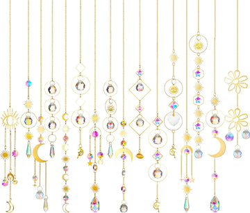16 Pcs Crystals Suncatcher Colorful Hanging Sun Catcher for Window with Chain Pendant Ornament Prism for Garden