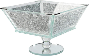 Crystal Extra Large Fruit Bowl Centre Piece Storage Sparkle Crushed Diamond Filled Silver Metal Frame Square Shape