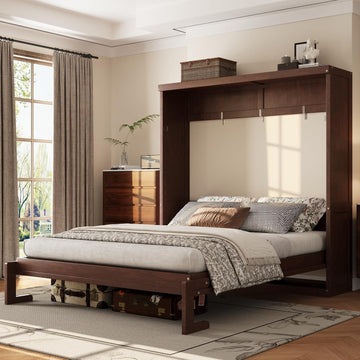Full Murphy Bed,Modern Hidden Murphy Wall Chest Beds with Space-Saving Design,84.1" Wood Murphy Wall Bed Cabinet with