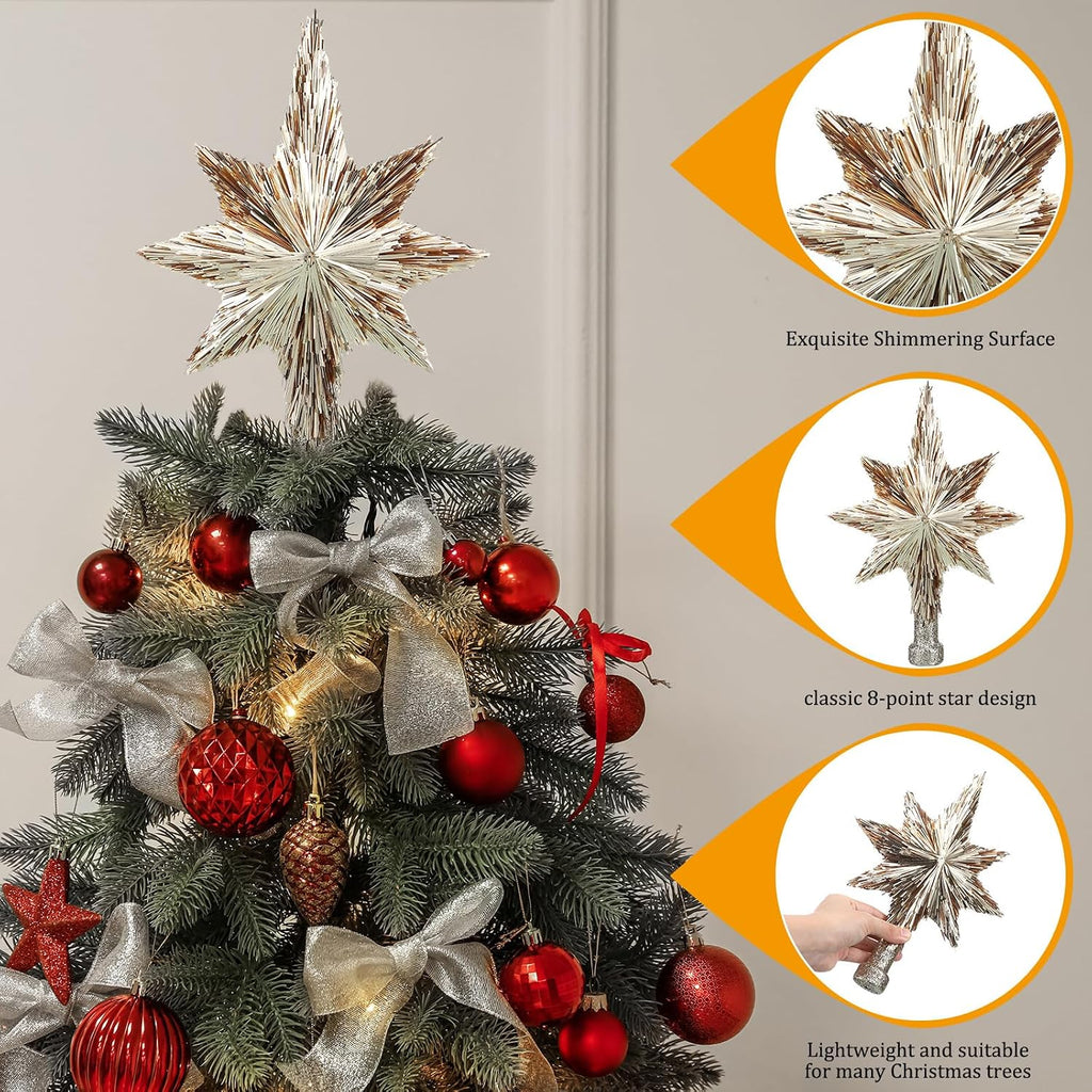 10'' Christmas Tree Star Topper Champaign Gold Glitter Star Treetop