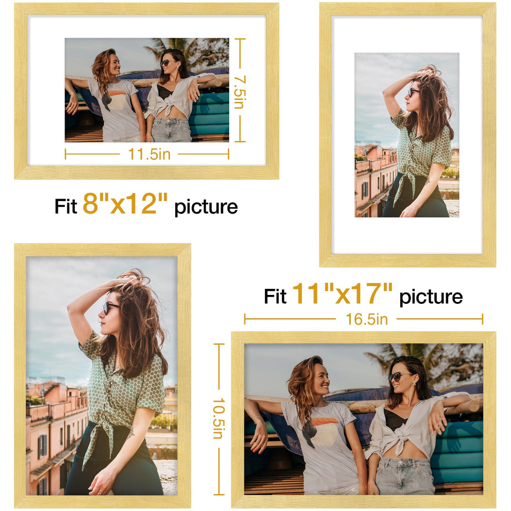 11x17 Picture Frame, Matted for 8x12 Photos, Gold