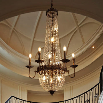 French Empire Crystal Chandelier, 12-Light Vintage Crystal Chandelier, 25'' Long Road French Farmhouse Pendant Light, for Foyer, Hallway, Dining Room, Entryway, Drawing Room
