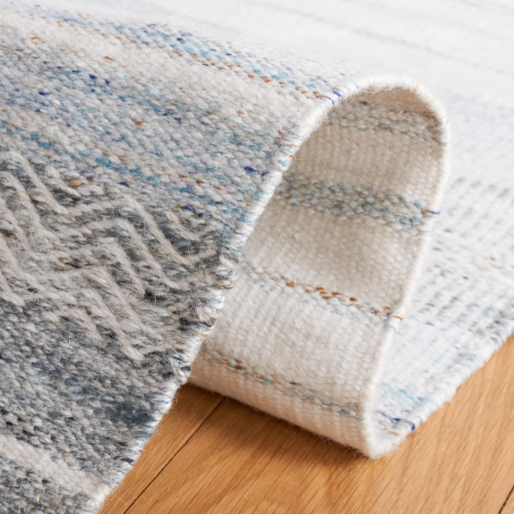 Kilim Collection Area Rug, Ivory & Light Blue, Handmade Stripe, Ideal for High Traffic Areas (KLM277M)