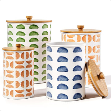 Kitchen Canisters for Countertop, Patterned Iron w/ Airtight Lids - Set of 4