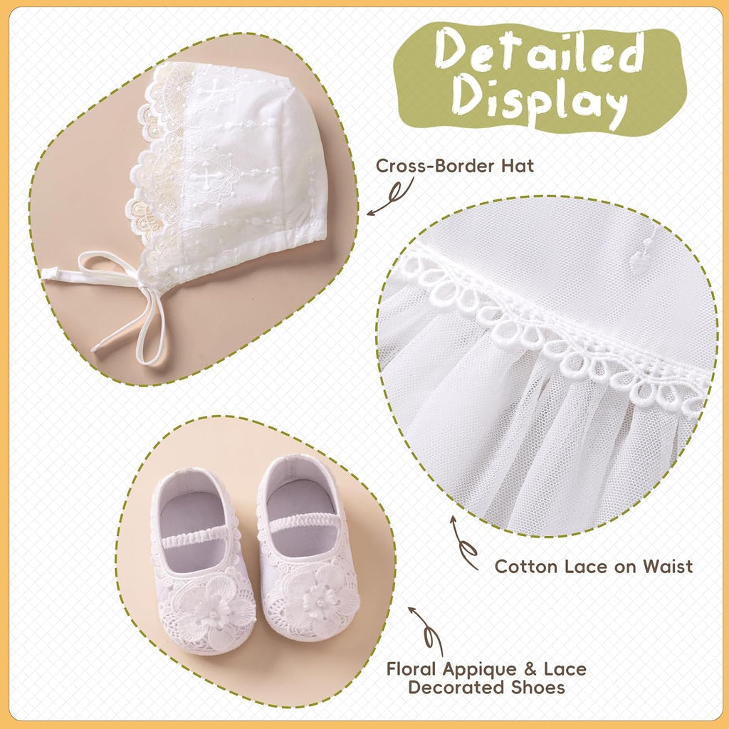 Flower Baby Girl Dresses Baptism Outfits with Shoes Set