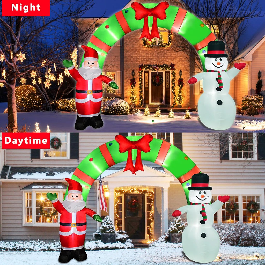 12 Ft Lighted Christmas Inflatable Archway, Inflatable Santa Claus and Snowman Arch Indoor and Outdoor Holiday