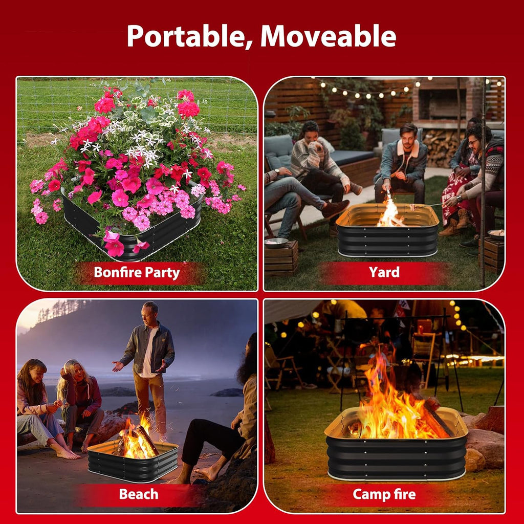 Fire Pit 36 Inch, Height 11.5 Inch, Square Galvanized Steel Fire Pit for Outside, Heavy Duty Steel Fire Pits In-Ground
