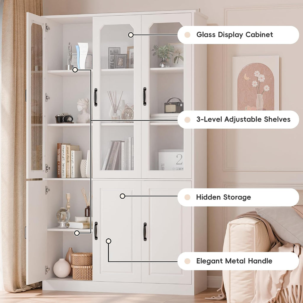 MU 78.7" Tall Kitchen Pantry with 3 Glass Doors, Freestanding China Cabinet with Adjustable Shelves, Large Kitchen