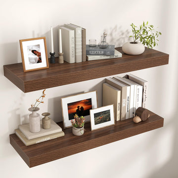 40 Inch Floating Shelves for Wall, 12"D Wood Storage Shelves, Walnut Finish