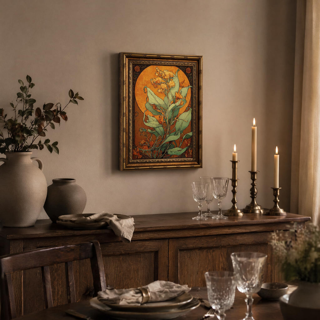 Vintage Gold Framed, Art Nouveau Botanical Floral Canvas Wall Art
