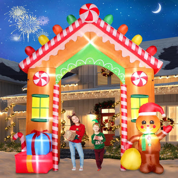 9 FT Christmas Inflatables Archway Outdoor Decorations, Gingerbread Man House Arch Blow Up Yard Decoration with