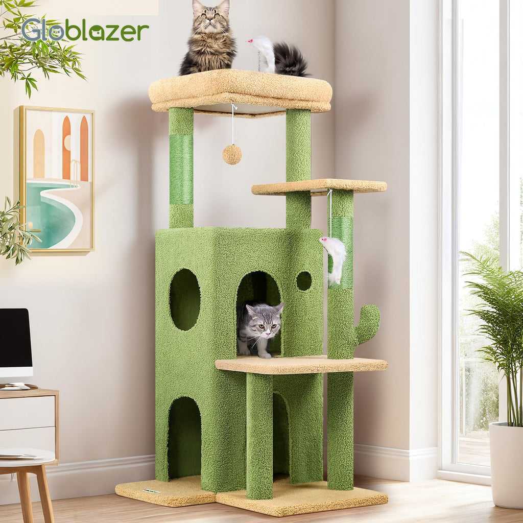 Cactus Cat Tree Tower for Indoor Cats Large Adult, Green