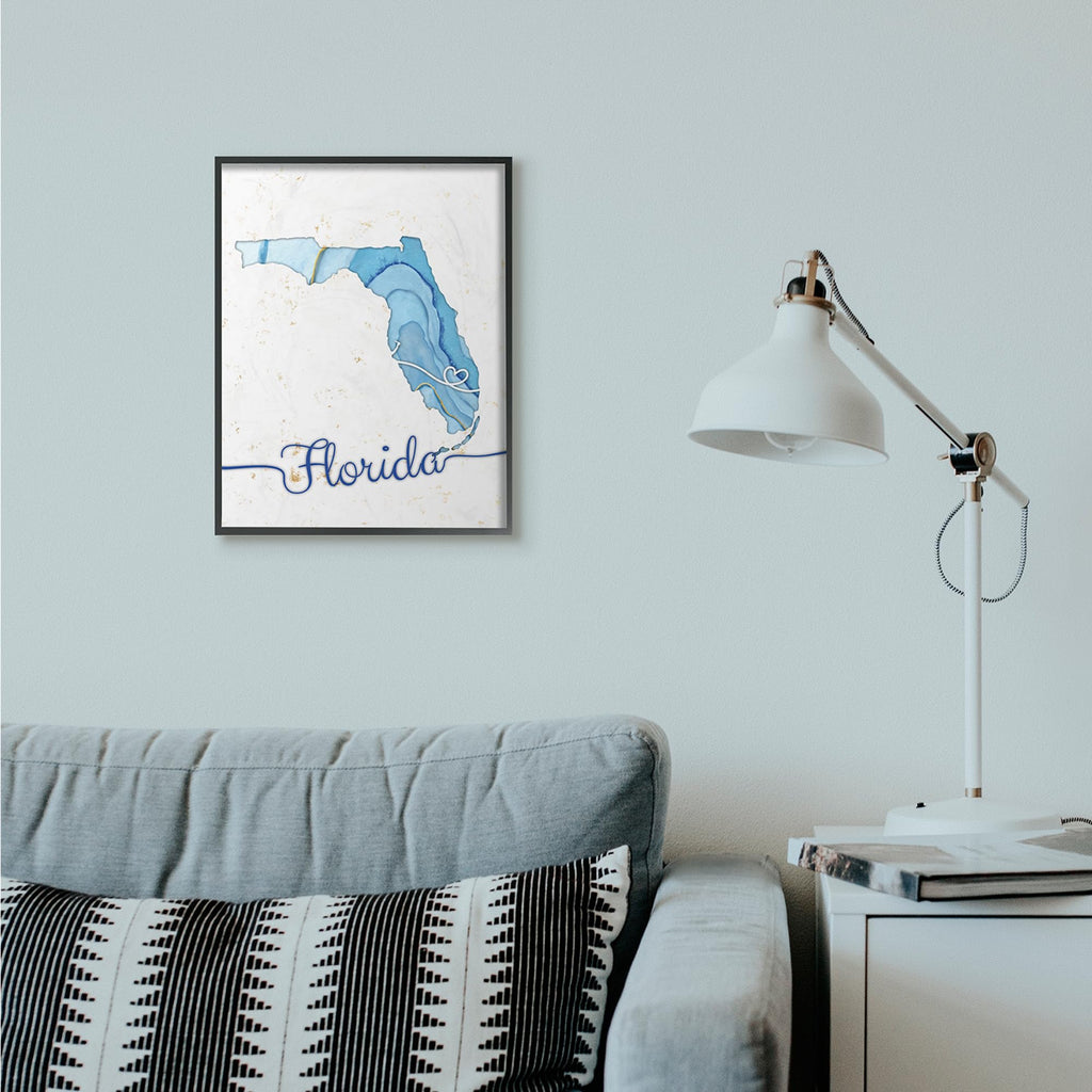 Florida Agate Blue State Map, 16 x 20 Inch Framed Giclée Print