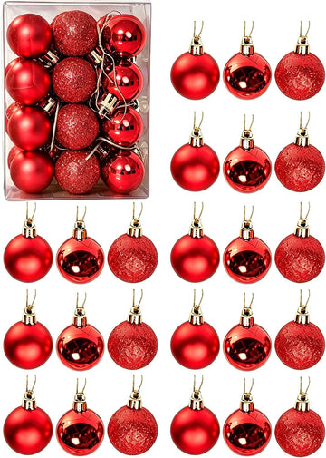 Mini Shatterproof Christmas Balls, 3cm/1.1'' Xmas Tree Ornaments Hanging Ball for Birthday Halloween Holiday - Set of 24