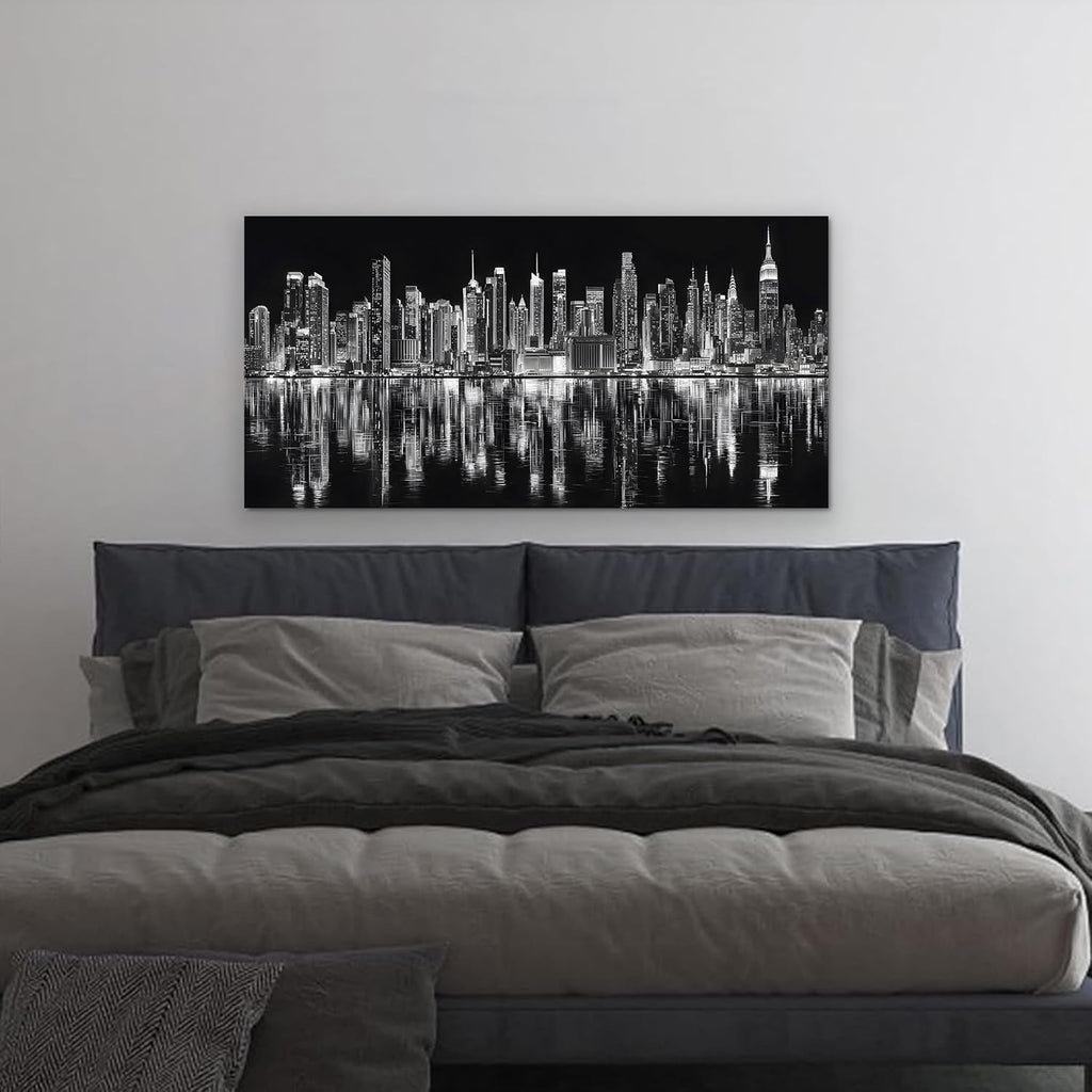 Black and White New York City Wall Art Modern Skyline Cityscape Night View Artwork Office Canvas Prints