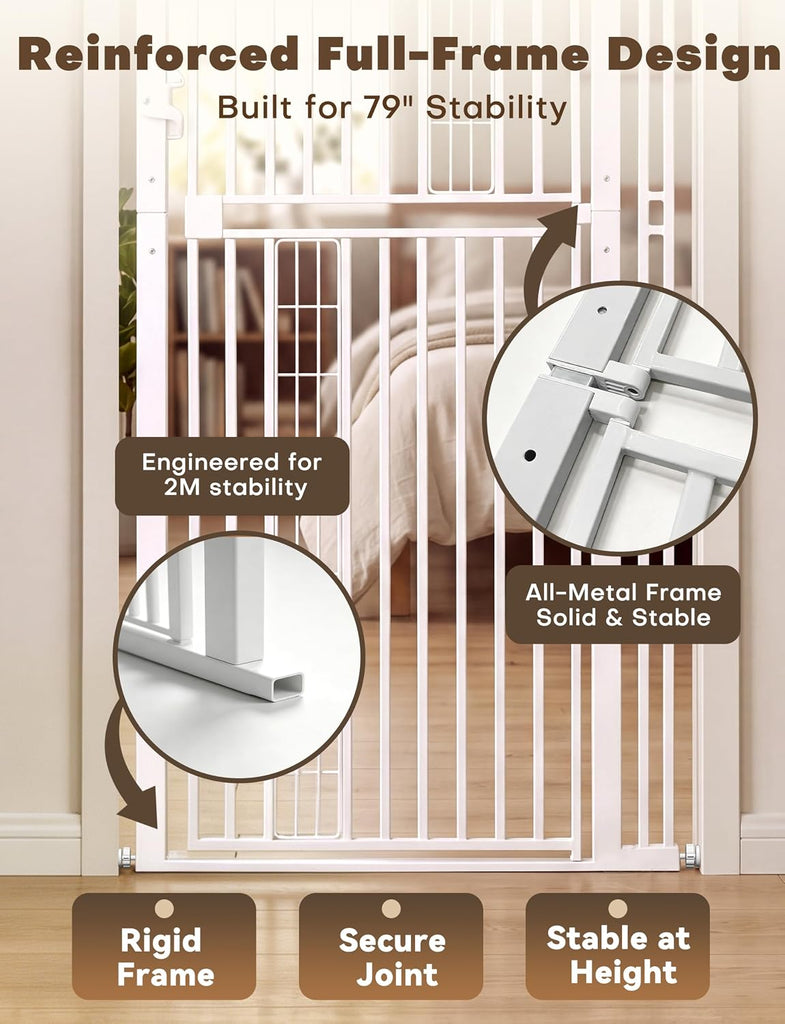 79" Extra Tall Cat Gate for Doorway, 29.5"-40.55" Wide Pet Gate