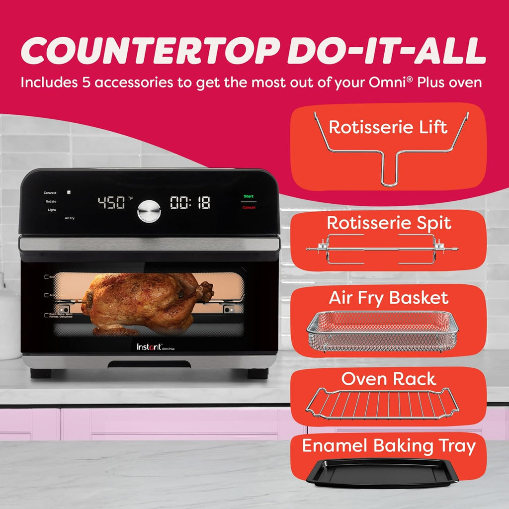 Omni Plus 19QT/18L Toaster Oven Air Fryer, 10-in-1 Functions, Fits 12" Pizza, Crisp, Broil, Bake, Roast, Toast, Warm