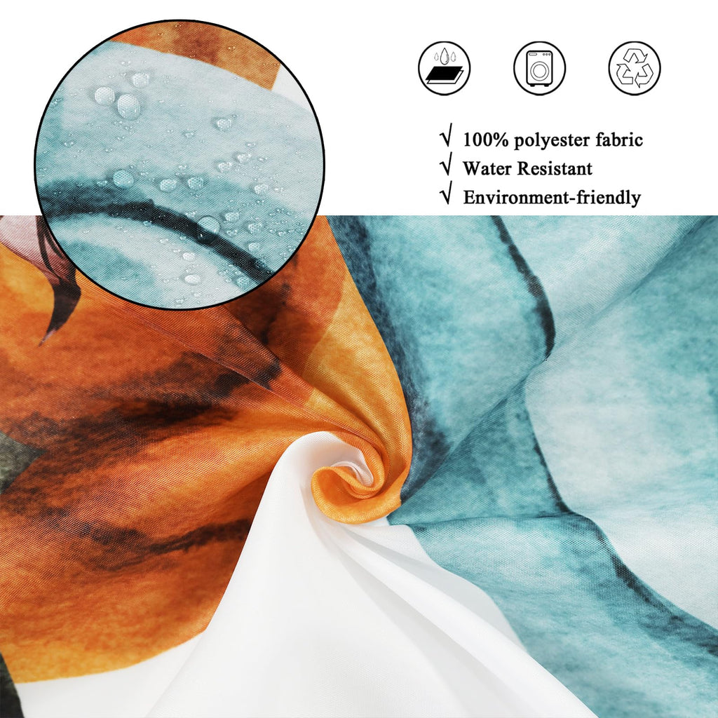 Fall Shower Curtain, Watercolor Autumn Leaves Pumpkins Harvest Fruits Thanksgiving Day Bathroom Curtain Waterproof