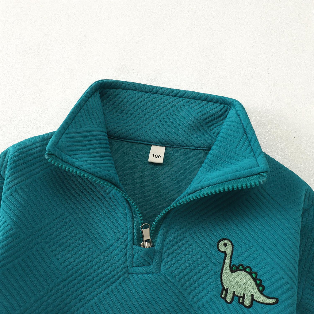Boys Quarter Zip Sweatshirt Dinosaur Embroidery Pullover