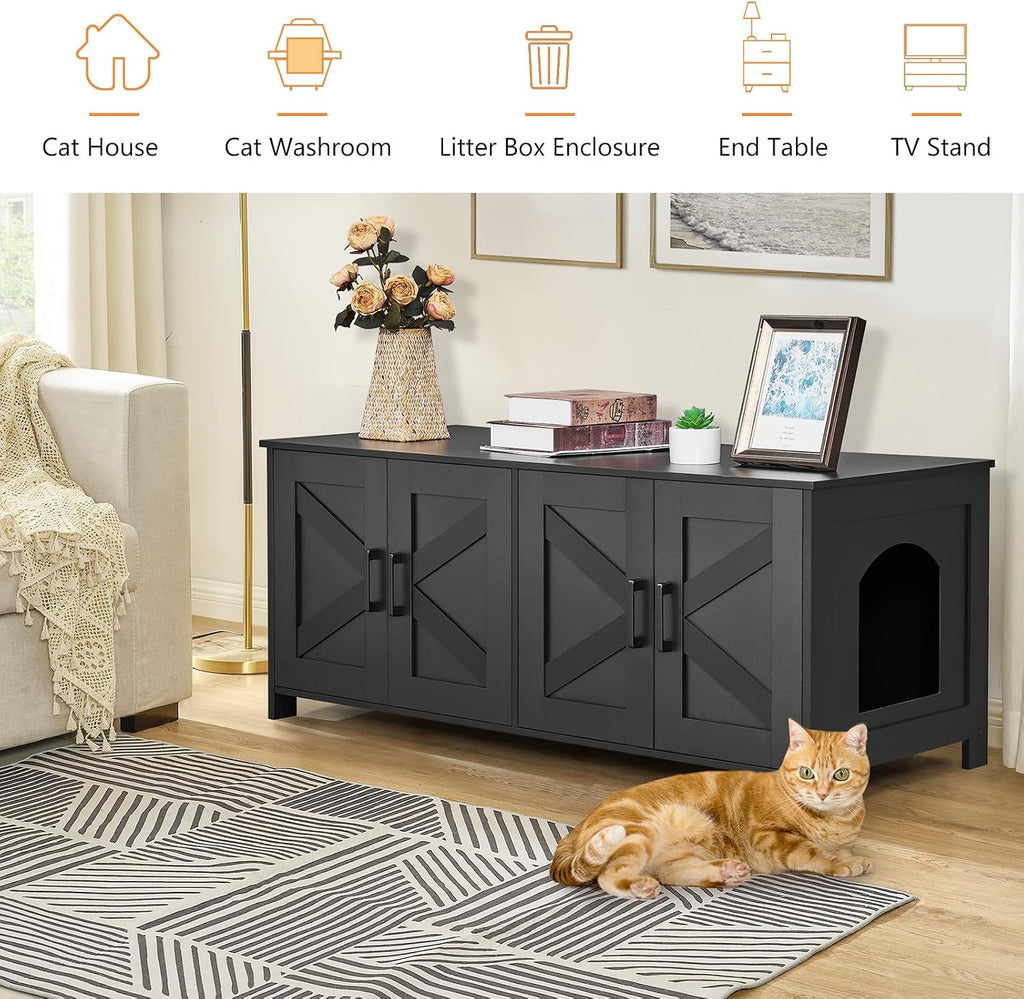 47.2"L Cat Litter Box Enclosure for 2 Cats, Black