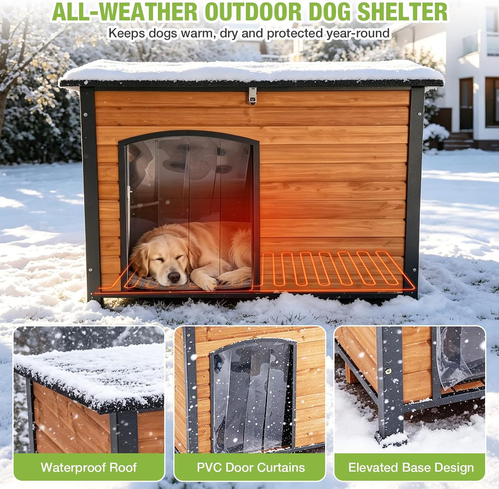 Large Outdoor Insulated&Heated Dog House Weatherproof Dog Kennel