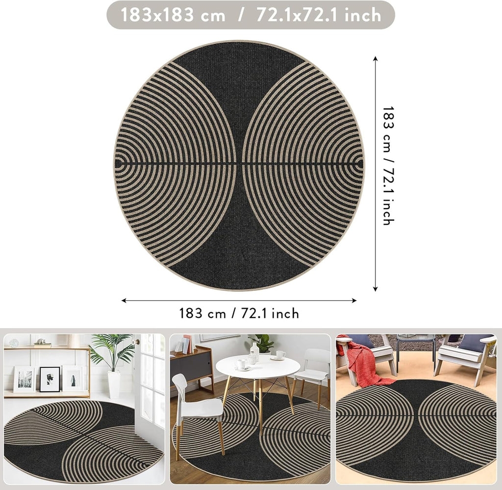Enfys Modern Rainbow Round Rug, 6ft Easy Jute Circle Patio Rug Washable Indoor Outdoor Carpet for Li