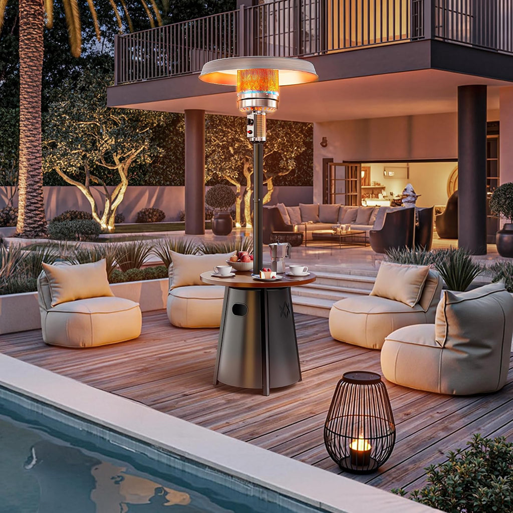 50,000 BTU Outdoor Heaters with Round Table Design, Premium 304 Stainless Steel Burner, Triple Protection System