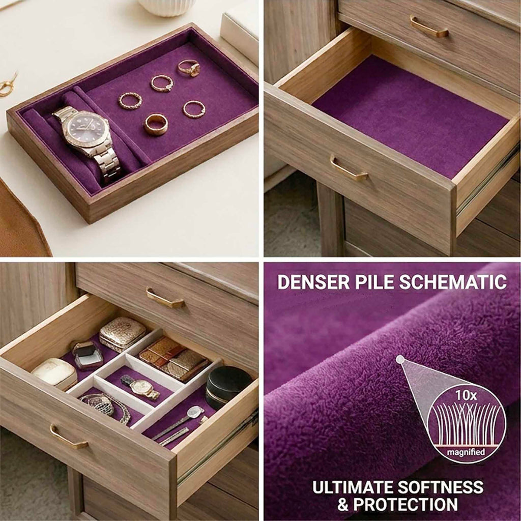 Dark Purple Large Size Self Adhesive Soft Velvet Drawer Liner DIY Fabric Felt Liner for Drawers Jewelry Box Felt