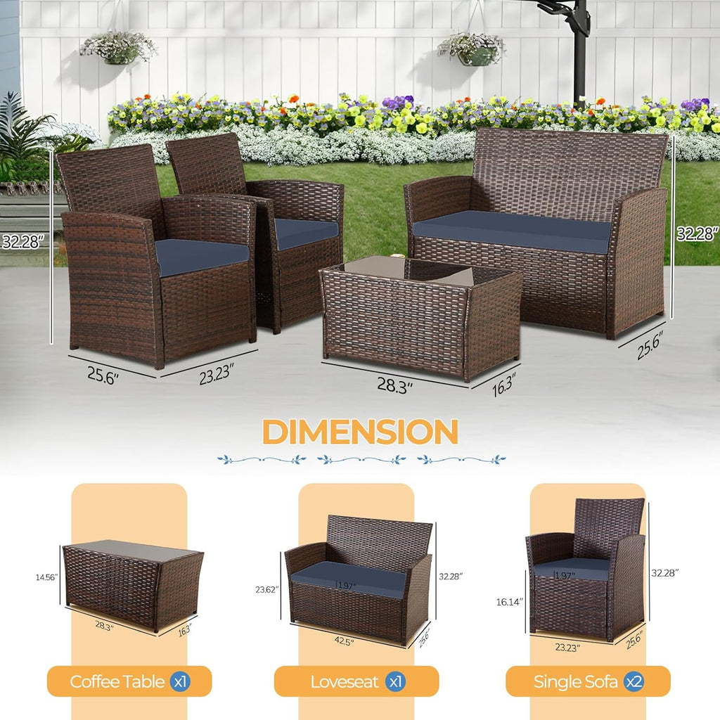 4 Piece Outdoor Patio Furniture Sets, Patio Sectional Furniture Conversation Sofa Set