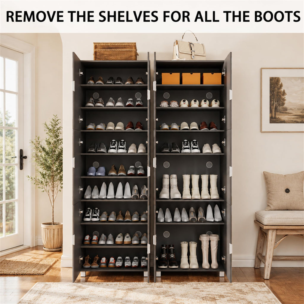 Mirror Shoe Cabinet with Full Length 6 Mirrored-Door Shoe Storage Cabinet