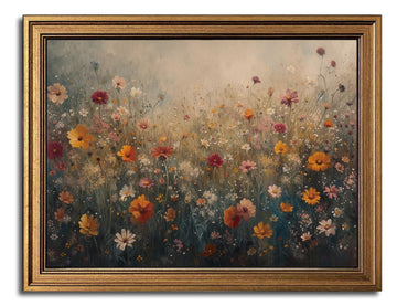 Nature Wildflower Landscape Vintage Gold Framed Wall Art 16x24 inch