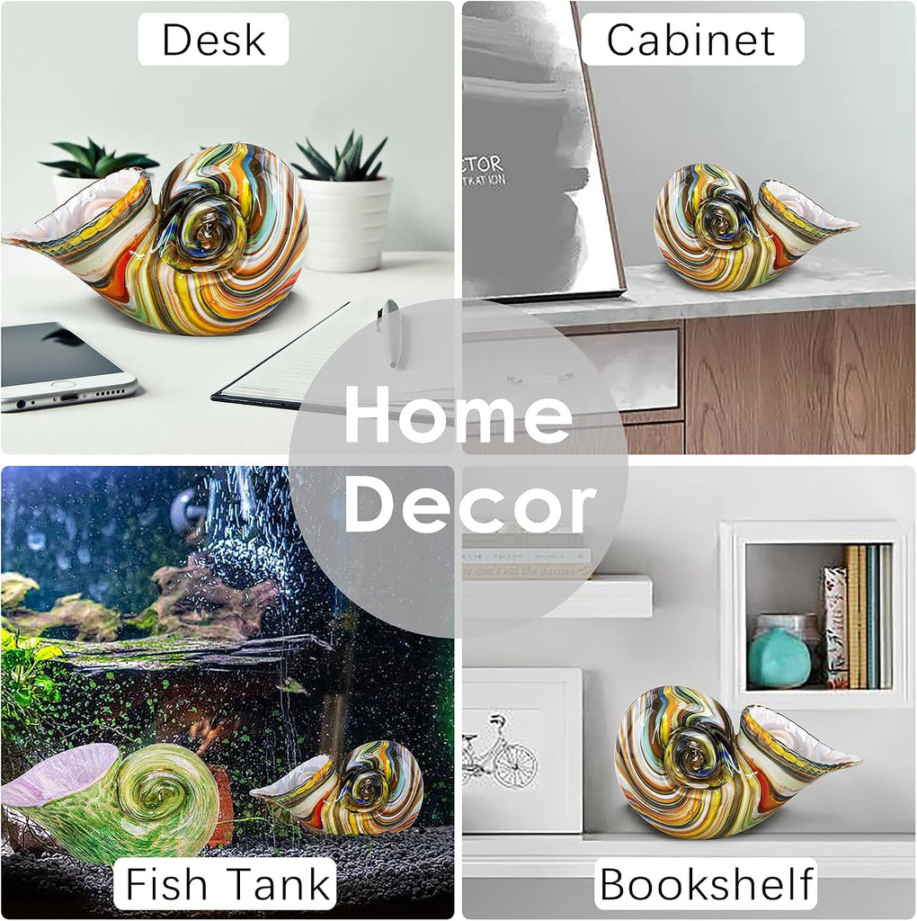 7.7" Glass Nautilus Conch Figurines, Hand Blown Seashell Art