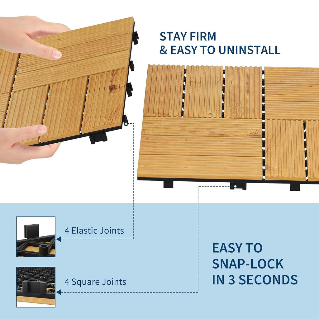 22 PCS Acacia Wood Composite Deck Tiles, 12"X12" Solid Wood Interlocking Flooring for Patio & Balcony, All Weather