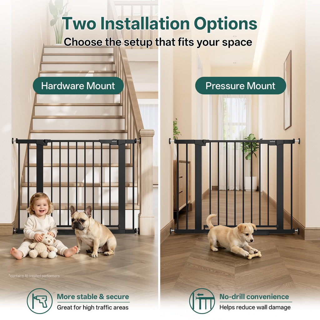 29.6-39.1 in Wide Baby Gate for Stairs and Doorways, Black