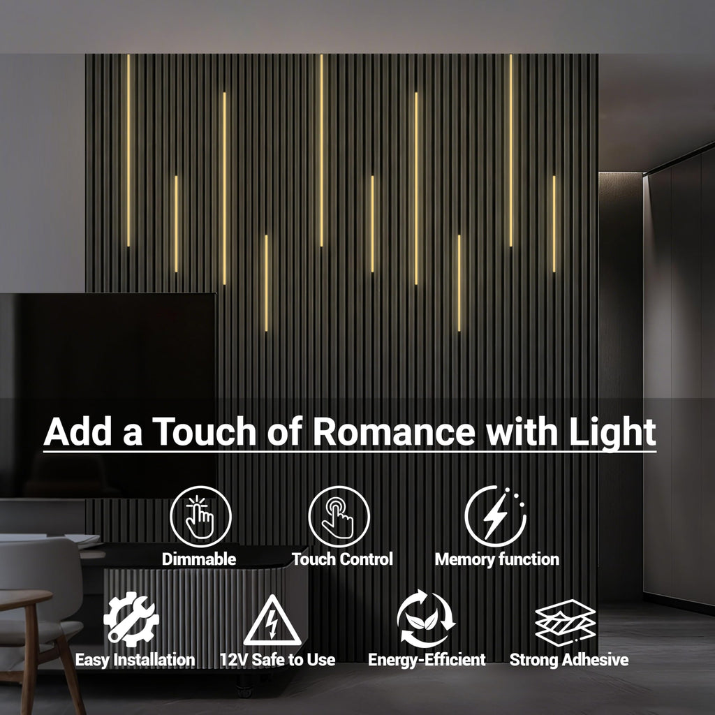 Black Wall Panel Lights - 10pcs 3000K Warm White Slat Wall Lights with Touch Control, Dimmable Self-Adhesive LED