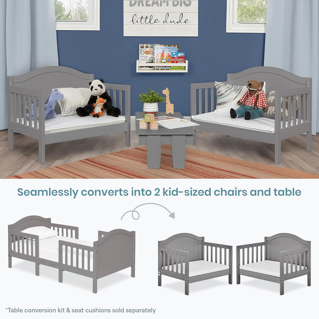 Portland 3-in-1 Convertible Toddler Bed, Converts to 2 Chairs & Table, Low Floor Design with 4 Safety Guard Rails