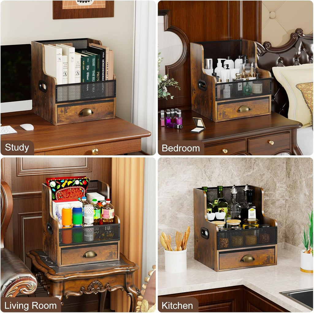 Vinyl Record Storage Crate, Wooden LP Holder with Drawer