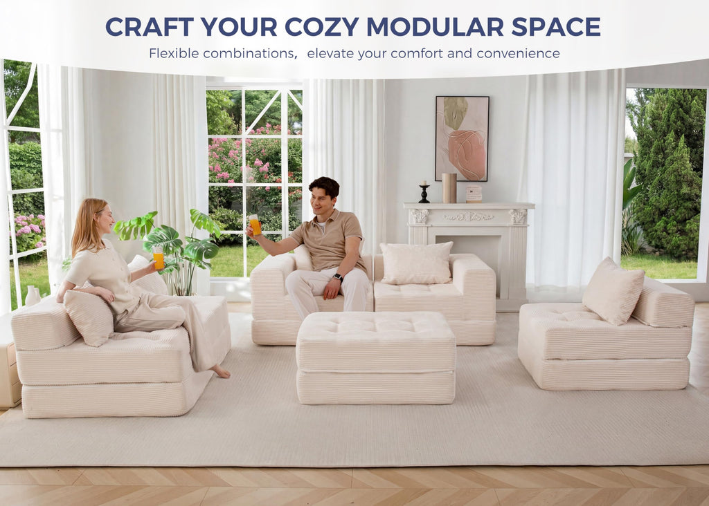 6-Seater U-Shaped Modular Sectional Sofa Couch with Ottoman