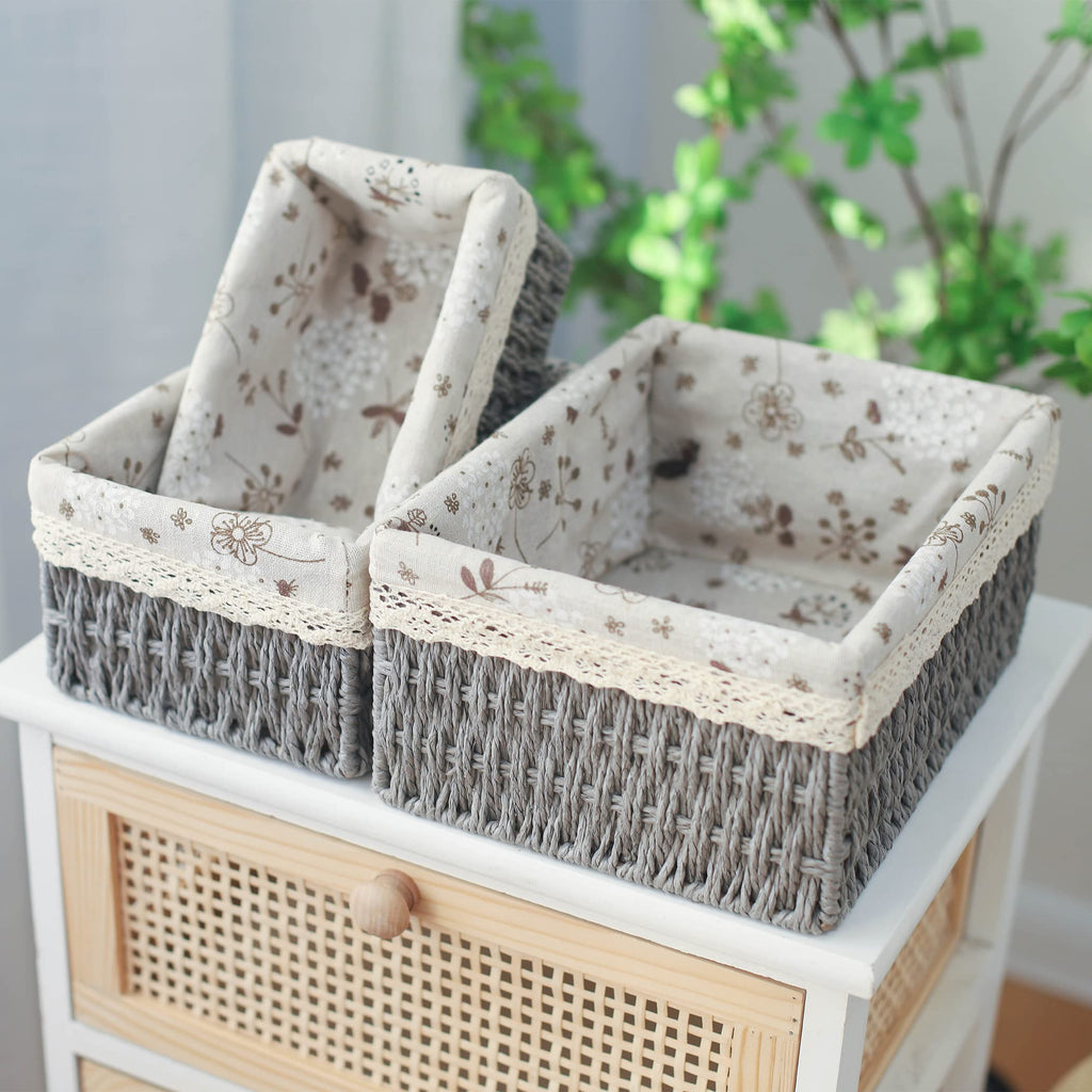 Macrame Storage Baskets Set of 3 Boho Decor Baskets for Organizing Decorative Paper Rope Woven Storage Basket with