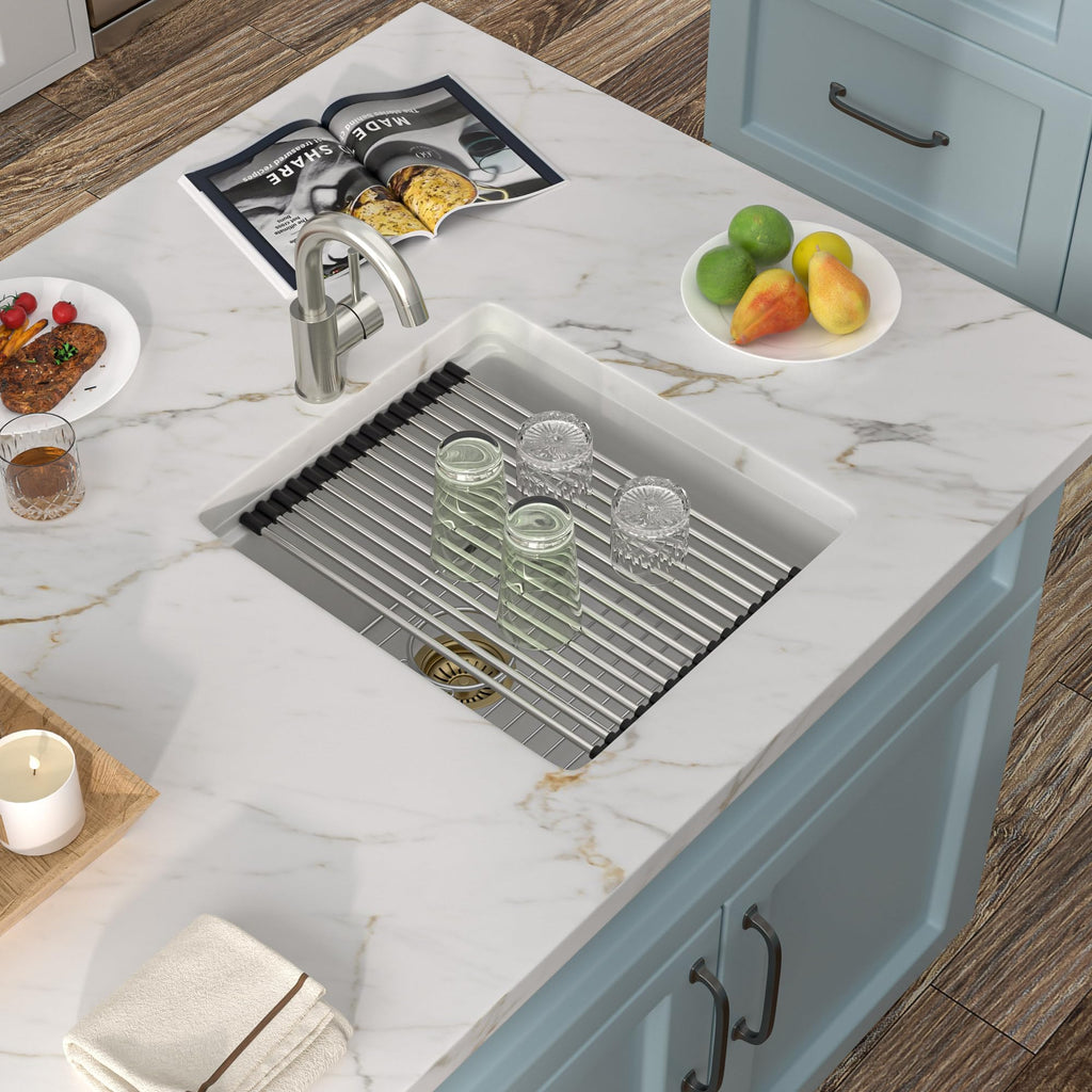17"x19" Undermount White Bar Prep Sink Workstation