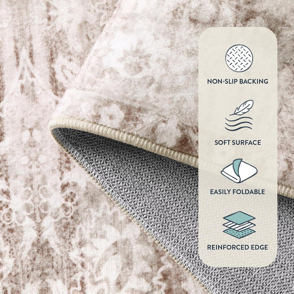 Runner Rug for Hallway 2.5x10, Washable Kitchen Runner Rugs Ultra-Thin Non Slip, Neutral Boho Print Long Farmhouse
