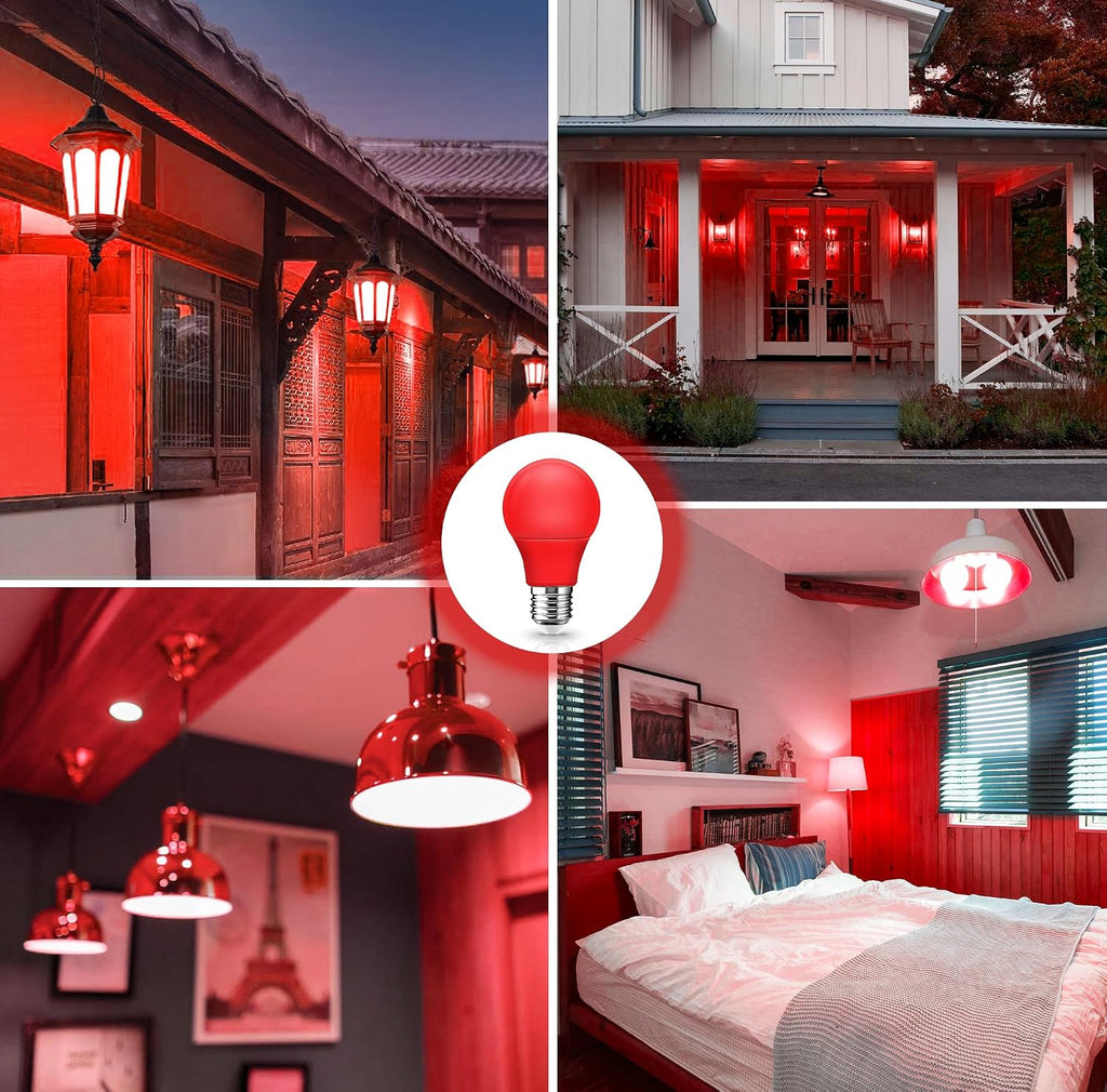 A15 LED Red Light Bulb for Outdoor Porch, 5W(40W Equivalent) E26 Base 500lm