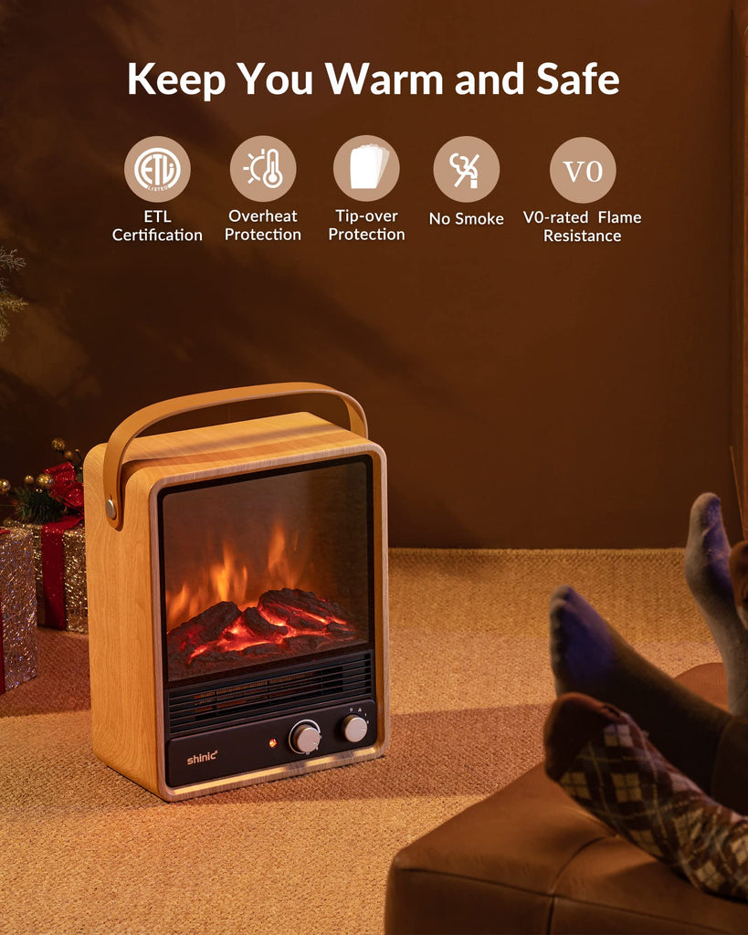 Portable Electric Fireplace Heaters for Indoor Use, 1500W Space Heater Fireplace with Realistic Flame & Fire Crackling
