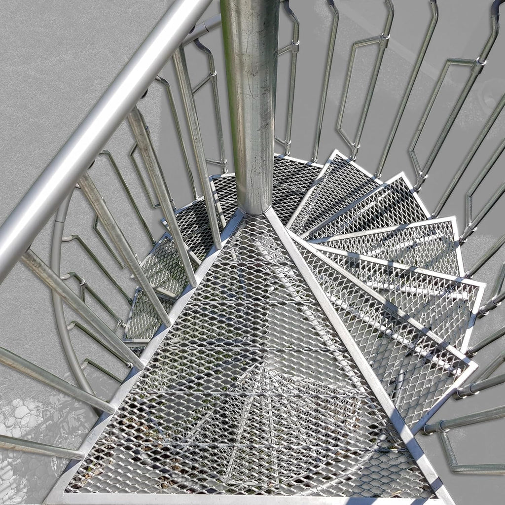 German Outdoor Spiral Staircase, Hot-dip Galvanized Heavy Duty Standpipe Railing Expanded-Metal Step, Anodized
