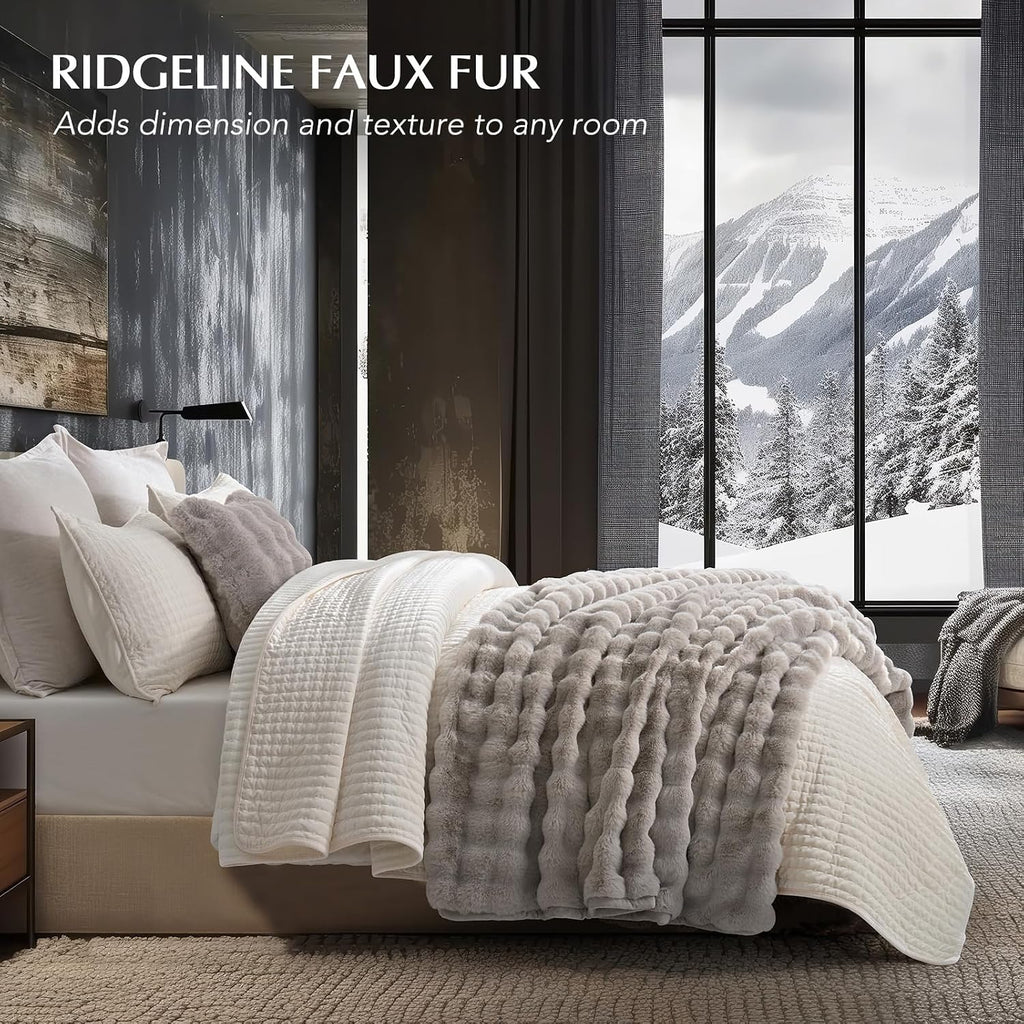 Faux Rabbit Fur Bubble Throw Blanket, 60"x80", Taupe | Ultra Soft, Luxury Faux Rabbit Fur Throw, Thick Warm Bubble