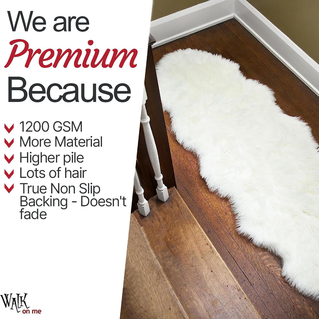 White Double Pelt Faux Fur Sheepskin Rug: Ultra Soft, Super Thick, Fluffy, Living Room, Bedroom, Office